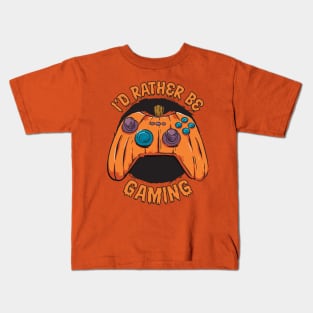 I'd Rather Be Gaming Halloween Pumpkin Controller Funny Gamer Kids T-Shirt